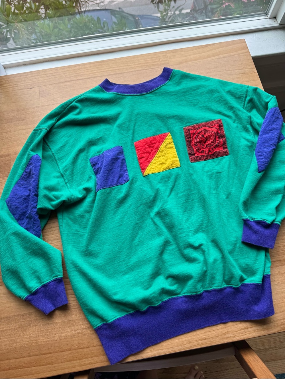 Recreation Vintage Colorblock Unisex Crewneck Sweatshirt Green Purple Oversized
